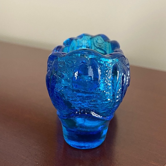 Vintage Vibrant Blue Glass Shoe Cabbage Rose By Kanawha Glass Co. - Picture 5 of 8